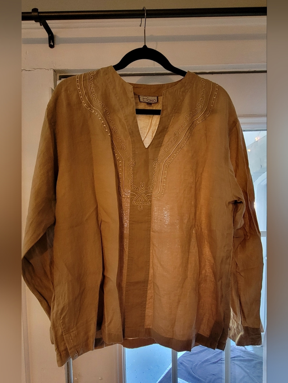 Women's Embroidered Tunic Shirt in Mustard Khaki